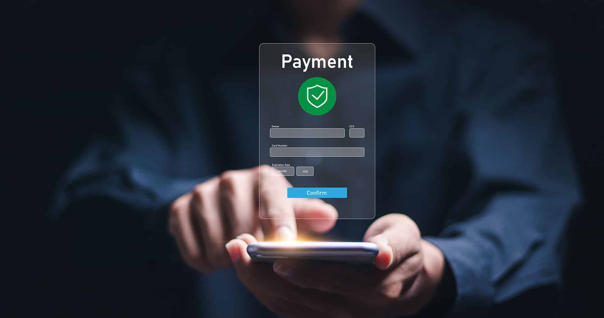Businessman making payment on phone, mobile payment concept